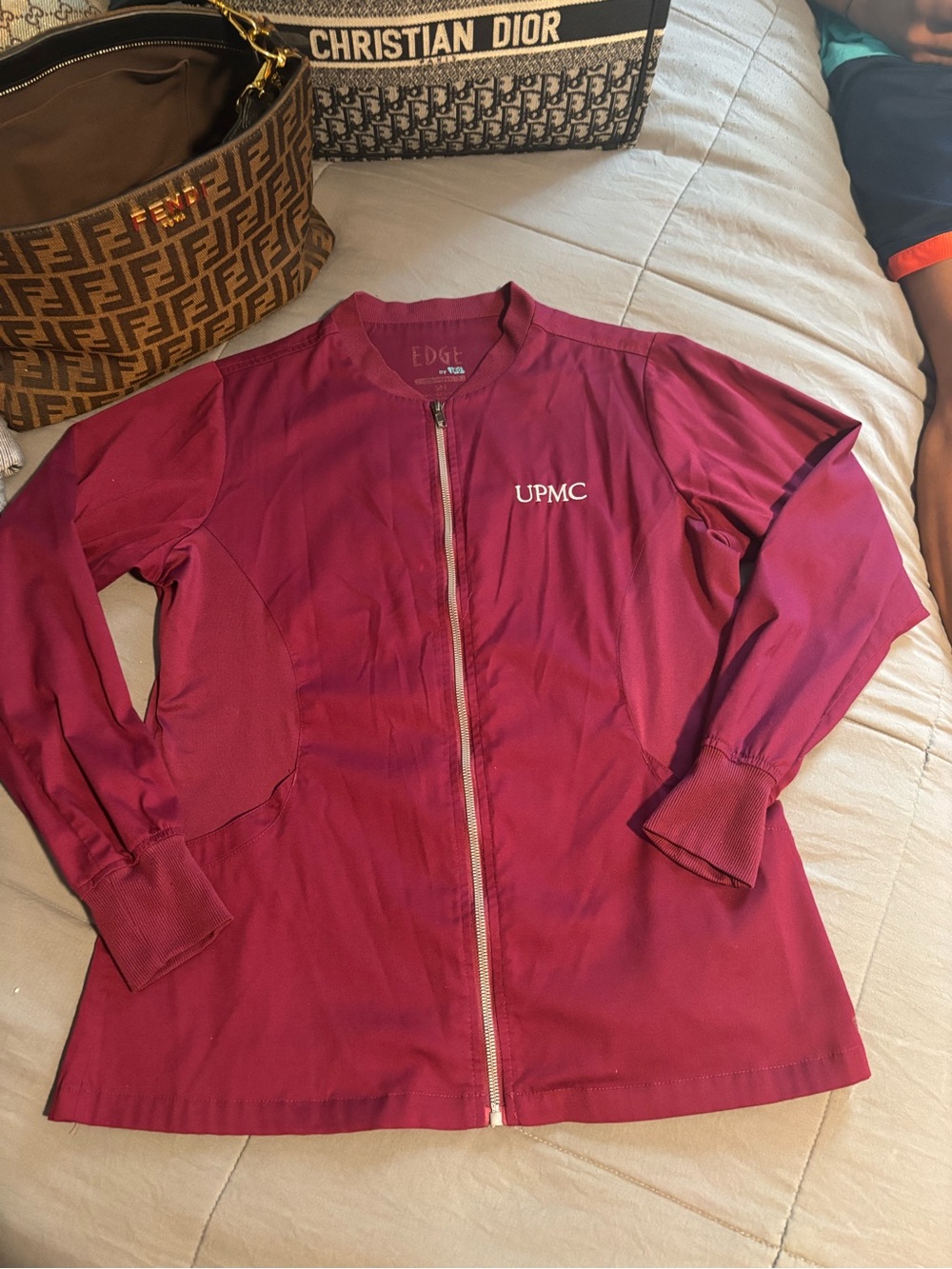 UPMC Branded Wine/Magenta Zip Scrub Jacket